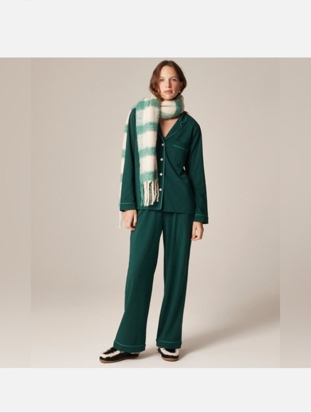 New J. Crew Dreamy cotton-blend pajama pant Only Midnight Foliage Green XL